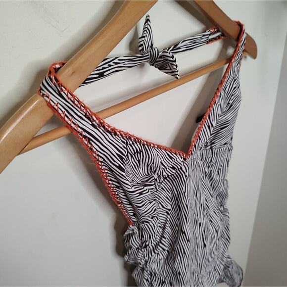 Kenneth Cole Reaction Tummy Control Zebra Print Halter Top Swim Suit Size Small - Picture 3 of 8